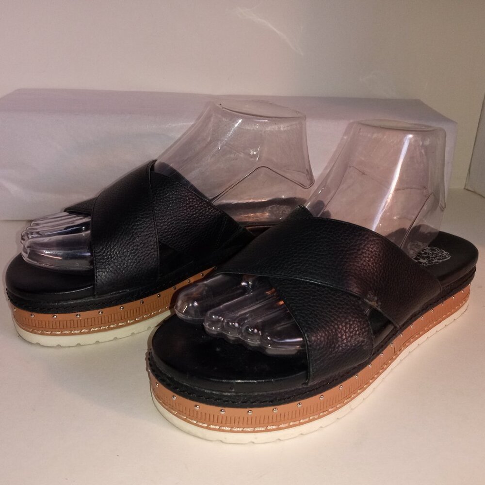 VINCE CAMUTO "Ravensie" Sz 7US/37.5 EU Black Cork Platform Slides Sandals